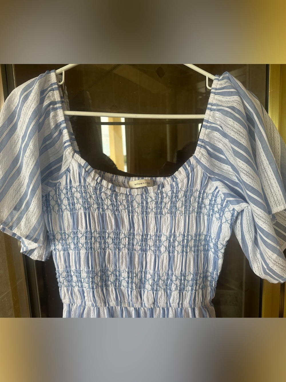 Willow + Root Blue Striped Smocked Women's Blue & White Striped Dress - Size S